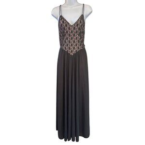 J Peterman Y2K Black Lace Romantic Goth Maxi Dress Medium Ballet Slip Whimsigoth